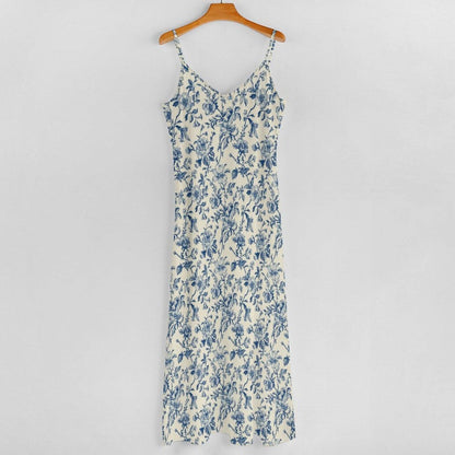 Blue White Chinoiserie Maxi Dress, Coastal Grandmother Floral Sundress, Summer Weddings
