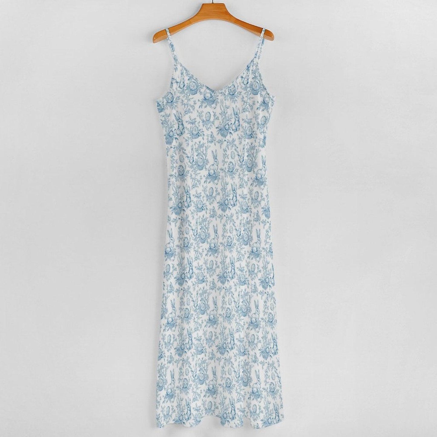 Blue Toile Bunny Print Maxi Dress, Grandmillennial Easter Sundress