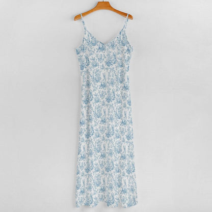 Blue Toile Bunny Print Maxi Dress, Grandmillennial Easter Sundress