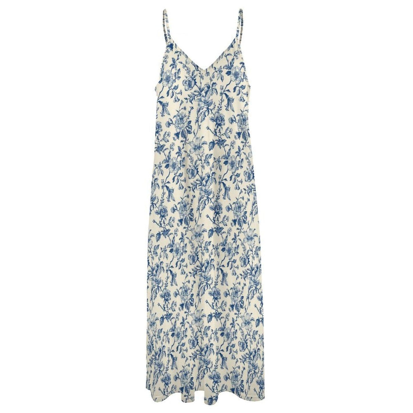 Blue White Chinoiserie Maxi Dress, Coastal Grandmother Floral Sundress, Summer Weddings