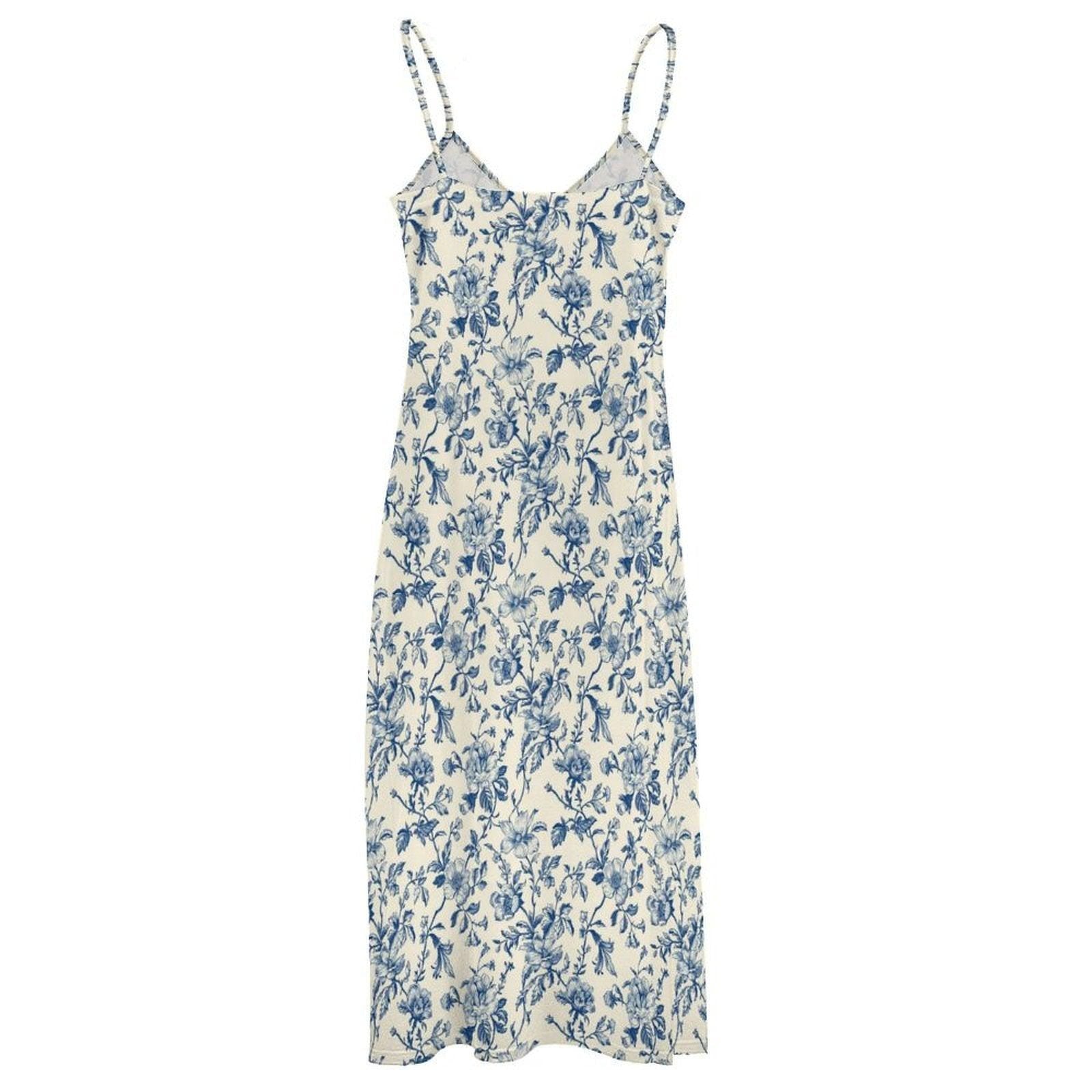 Blue White Chinoiserie Maxi Dress, Coastal Grandmother Floral Sundress, Summer Weddings