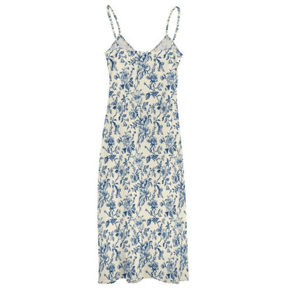 Blue White Chinoiserie Maxi Dress, Coastal Grandmother Floral Sundress, Summer Weddings