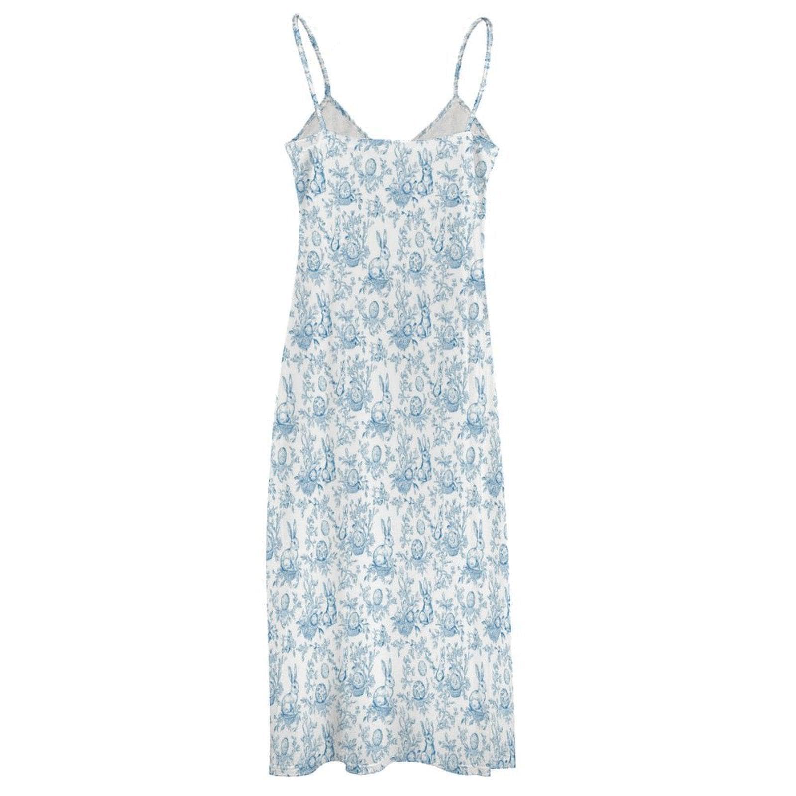 Blue Toile Bunny Print Maxi Dress, Grandmillennial Easter Sundress