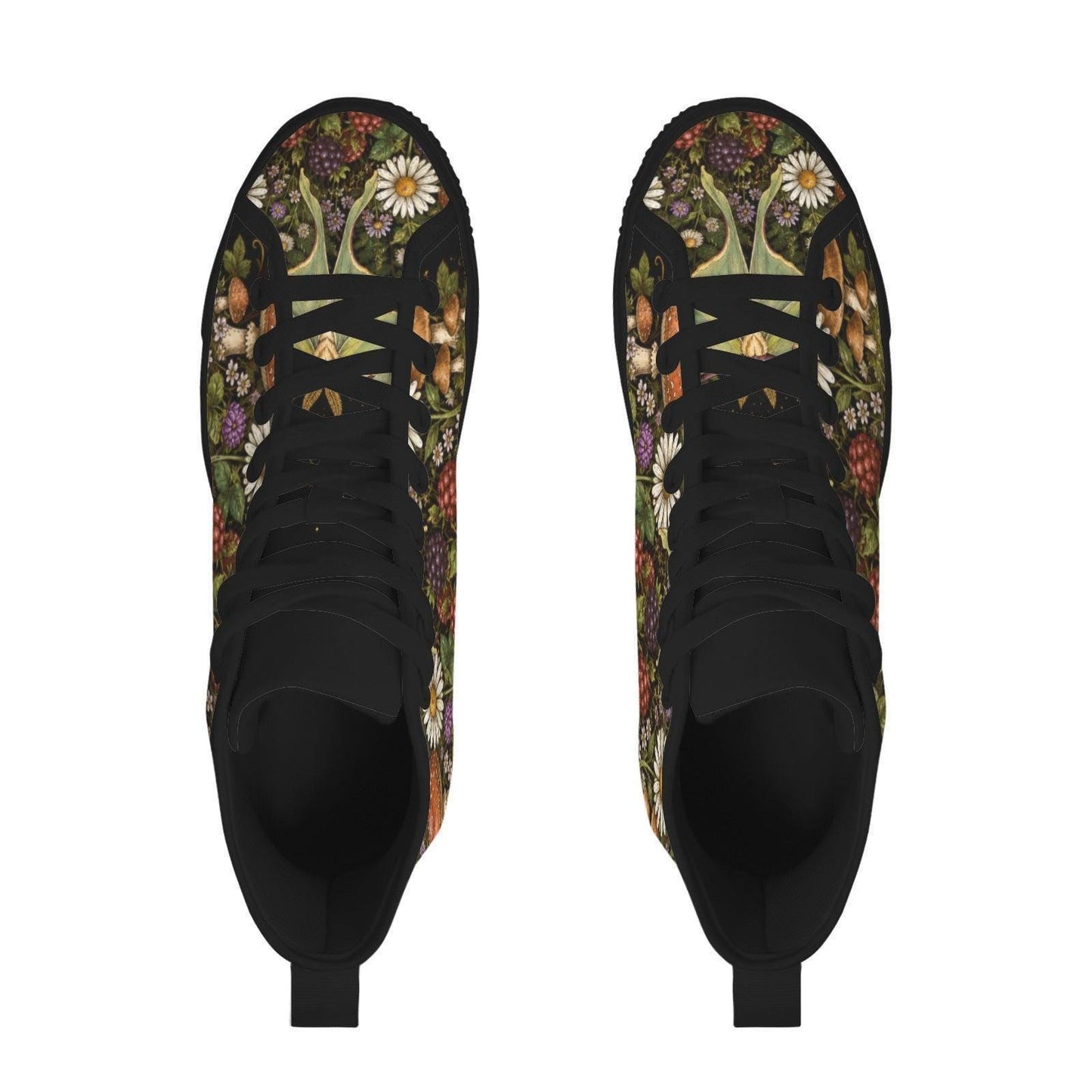 Mushroom Floral High Tops, Woodland Cottagecore Canvas Sneakers, Dark Fairycore Streetwear
