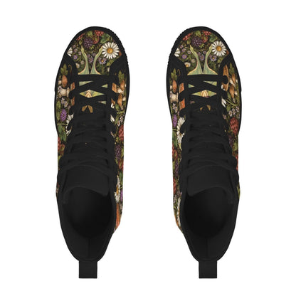 Mushroom Floral High Tops, Woodland Cottagecore Canvas Sneakers, Dark Fairycore Streetwear
