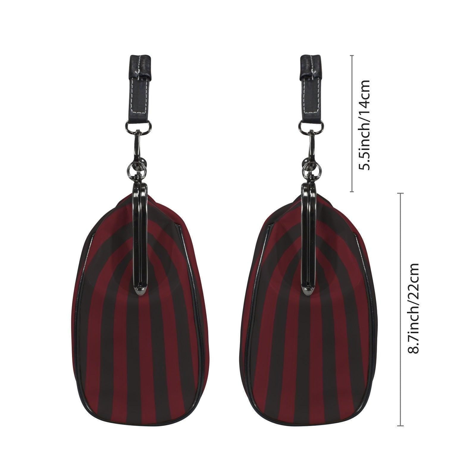 Red and Black Stripe Handbag: Vintage Kisslock Clasp, Vegan Leather Bag
