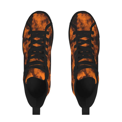Orange Black Grunge Tie Dye High Top Sneakers, Alternative Streetwear Lace Up Shoes