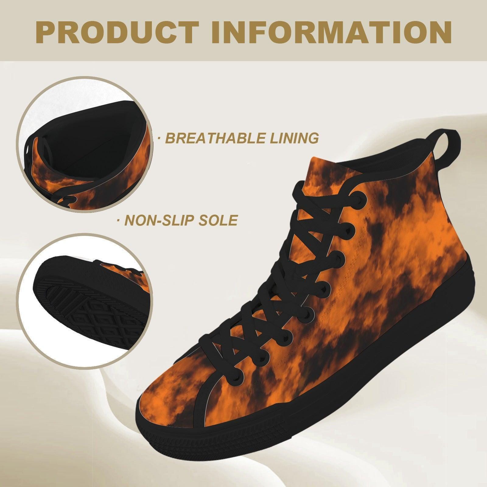 Orange Black Grunge Tie Dye High Top Sneakers, Alternative Streetwear Lace Up Shoes