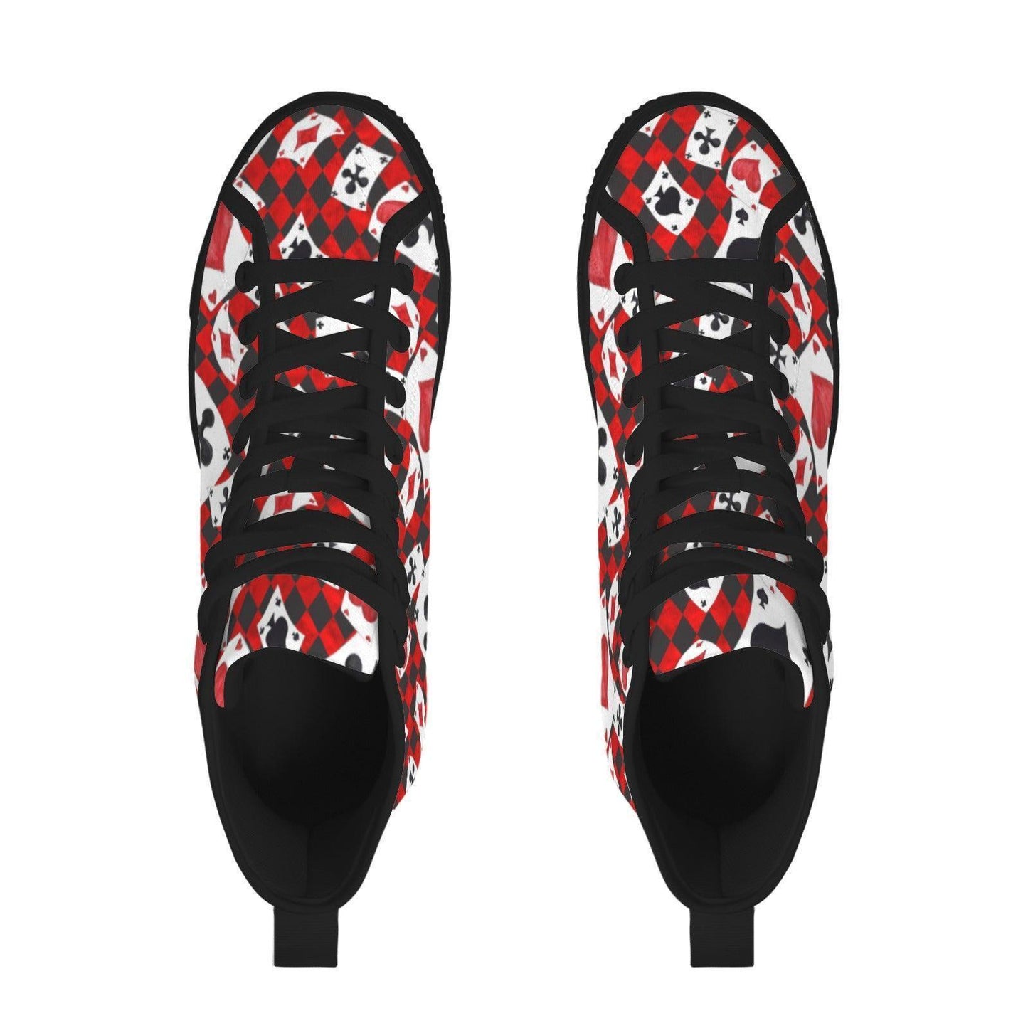 Playing Card High Top Sneakers, Red Black Suit Print Lace Up Shoes