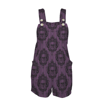 Gothic Skull Romper, Purple Damask Print, Witchy Summer Playsuit Festival Concerts