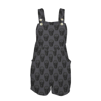 Gothic Skull Overall Romper, Dark Gray Sleeveless Jumpsuit, Alternative Summer Outfit