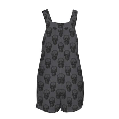 Gothic Skull Overall Romper, Dark Gray Sleeveless Jumpsuit, Alternative Summer Outfit