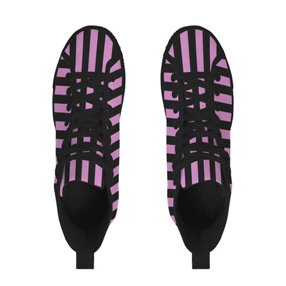 Purple Black Striped High Top Canvas Sneakers, Alt Streetwear Shoes
