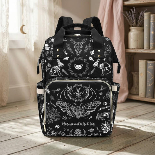 Moth Print Baby Bag, Gothic Backpack, Dark Nature Nursery Organizer