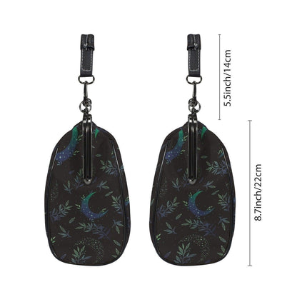 Night garden moon purse, green lunar clasp handbag, celestial leaf print kisslock bag