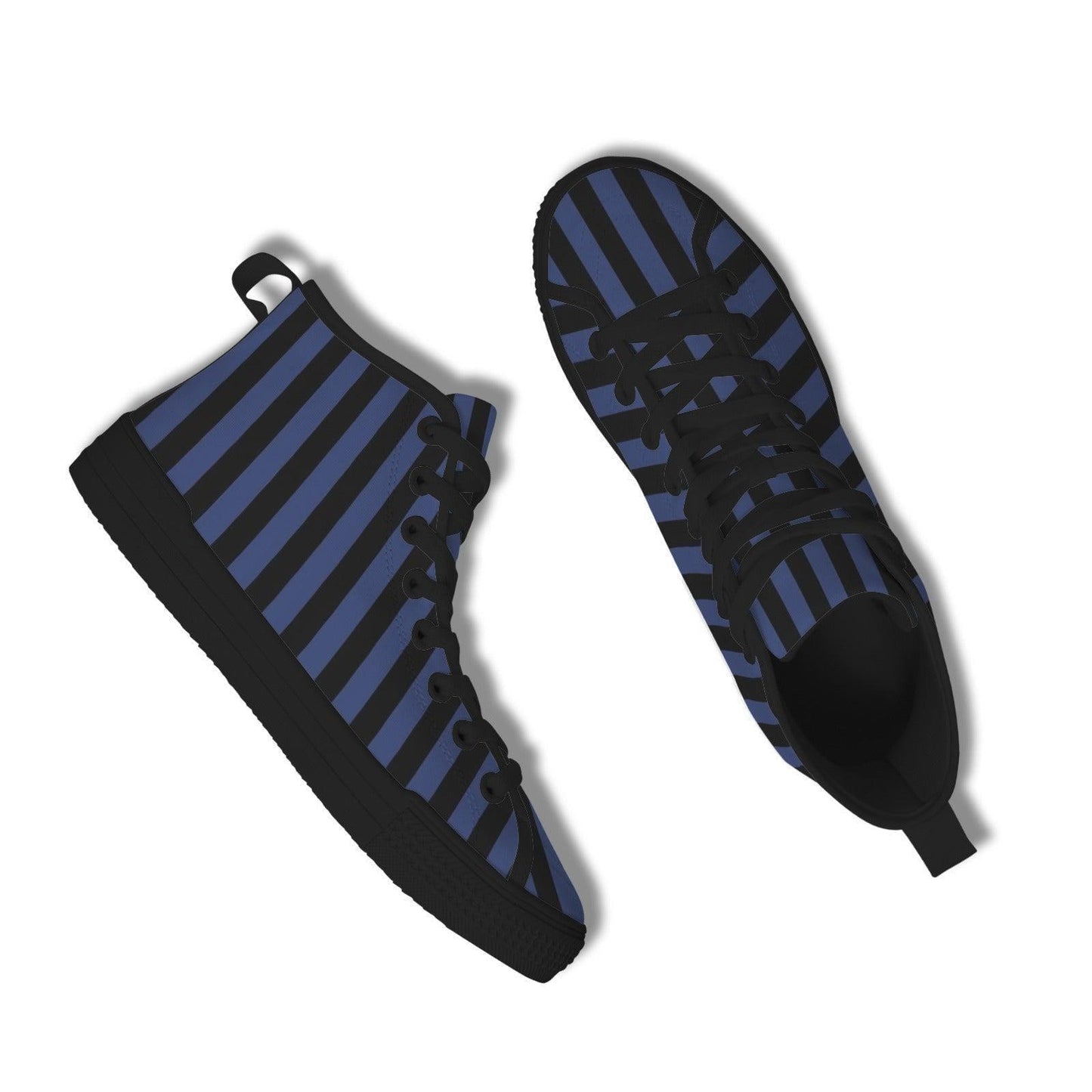 Navy Blue Black Vertical Stripe High Top Sneakers, Skater Canvas Shoes