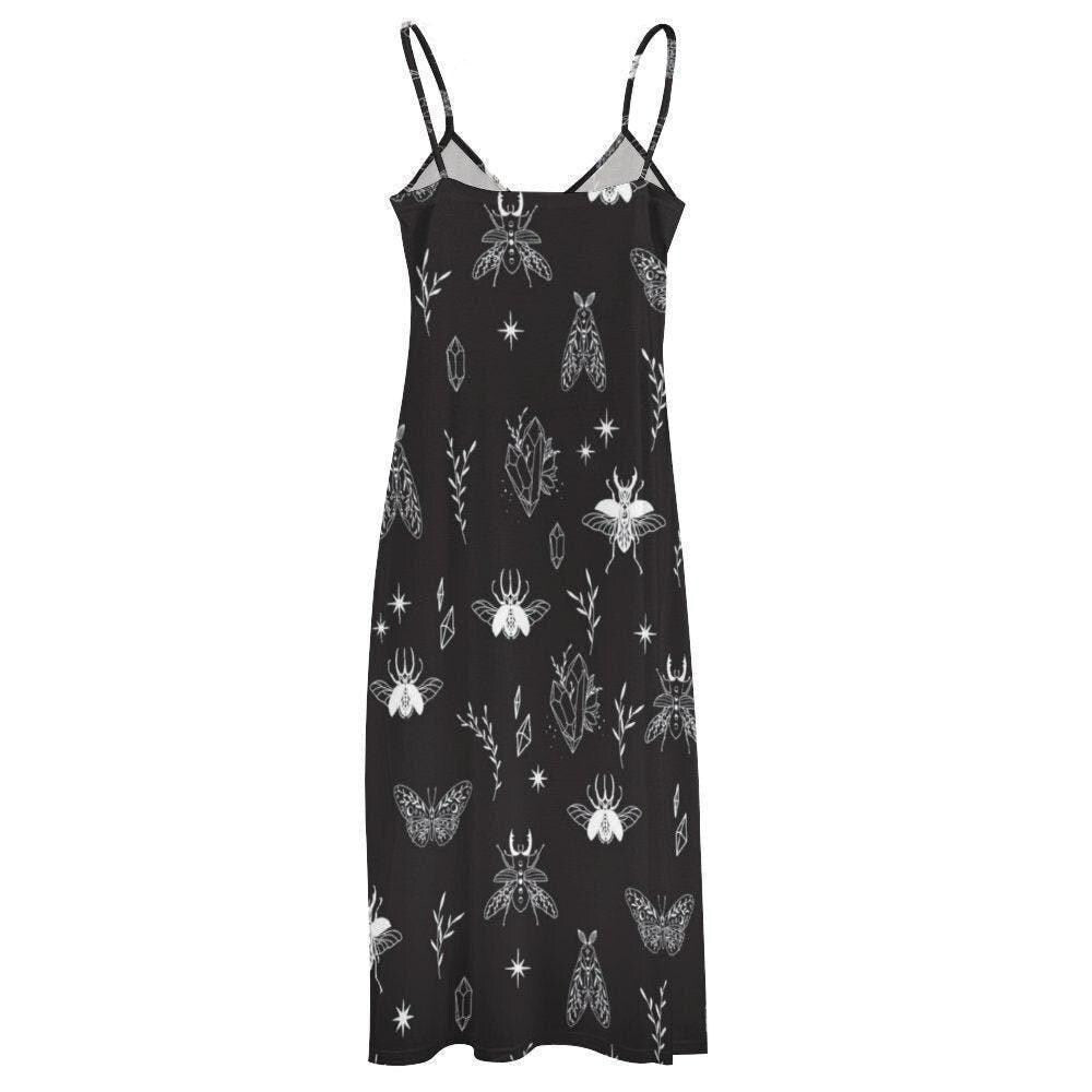 Celestial Insect Maxi Dress Witchy Bug Print Festival Gown