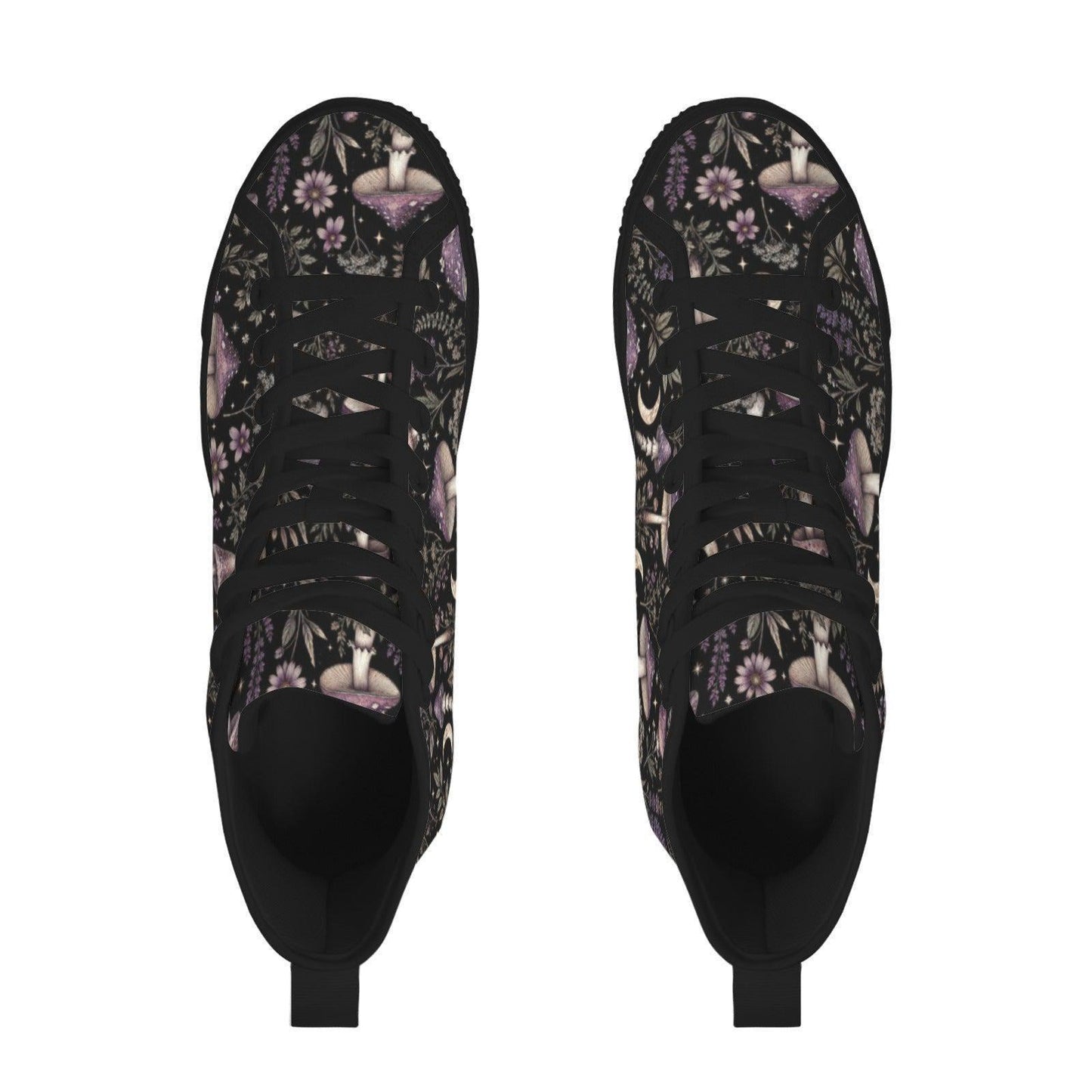 Mushroom Moon High Top Canvas Sneakers, Witchy Forest Print Lace Up Shoes