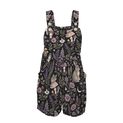 Mushroom Pinafore Apron, Black Botanical Rabbit Print, Cottagecore Kitchen Gardening Studio Wear