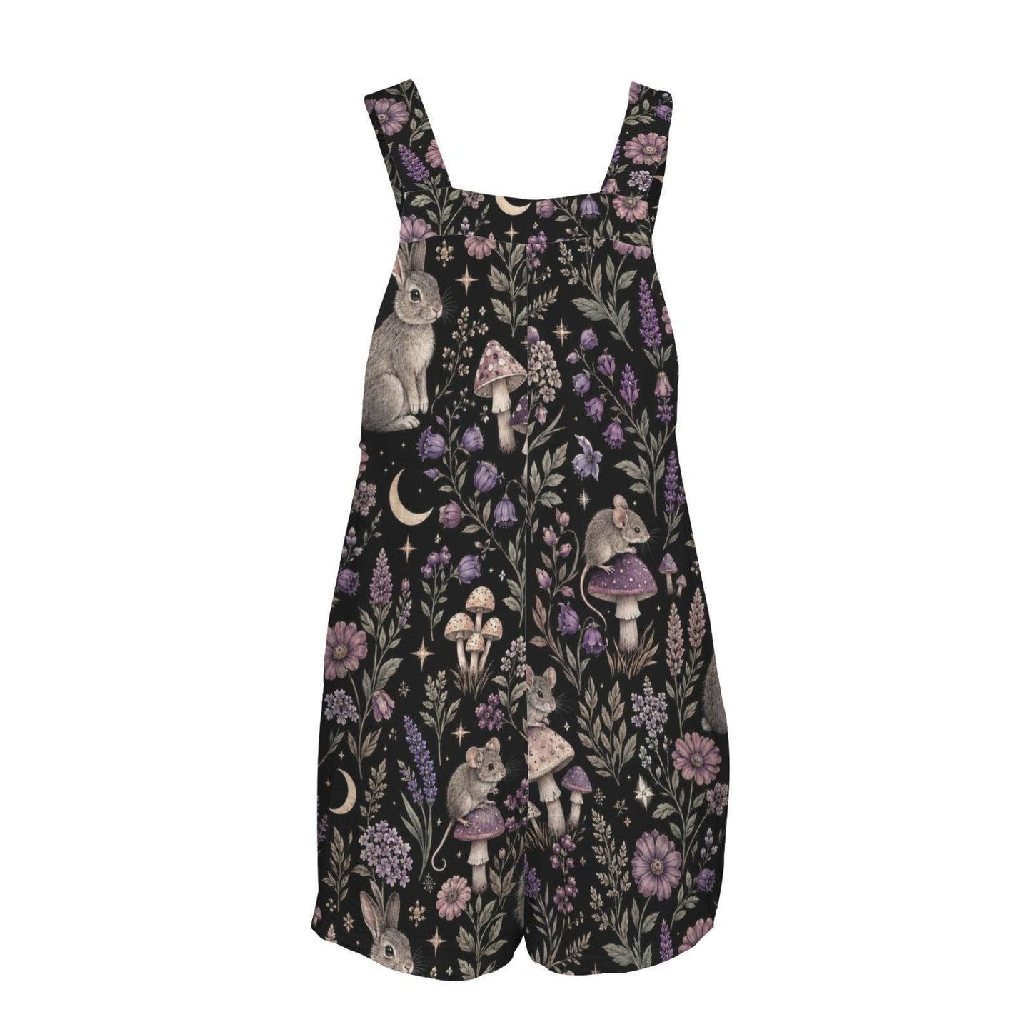 Mushroom Pinafore Apron, Black Botanical Rabbit Print, Cottagecore Kitchen Gardening Studio Wear
