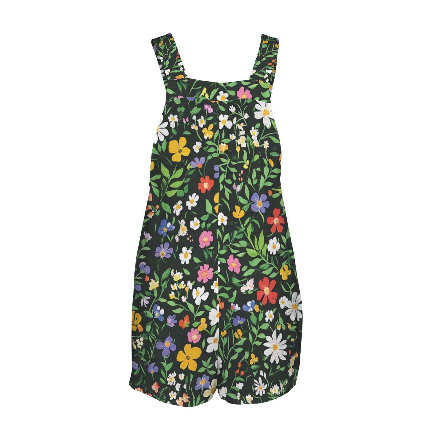 Wildflower Overall Romper, Cottage Garden Floral Shortalls, Button Strap Summer Playsuit
