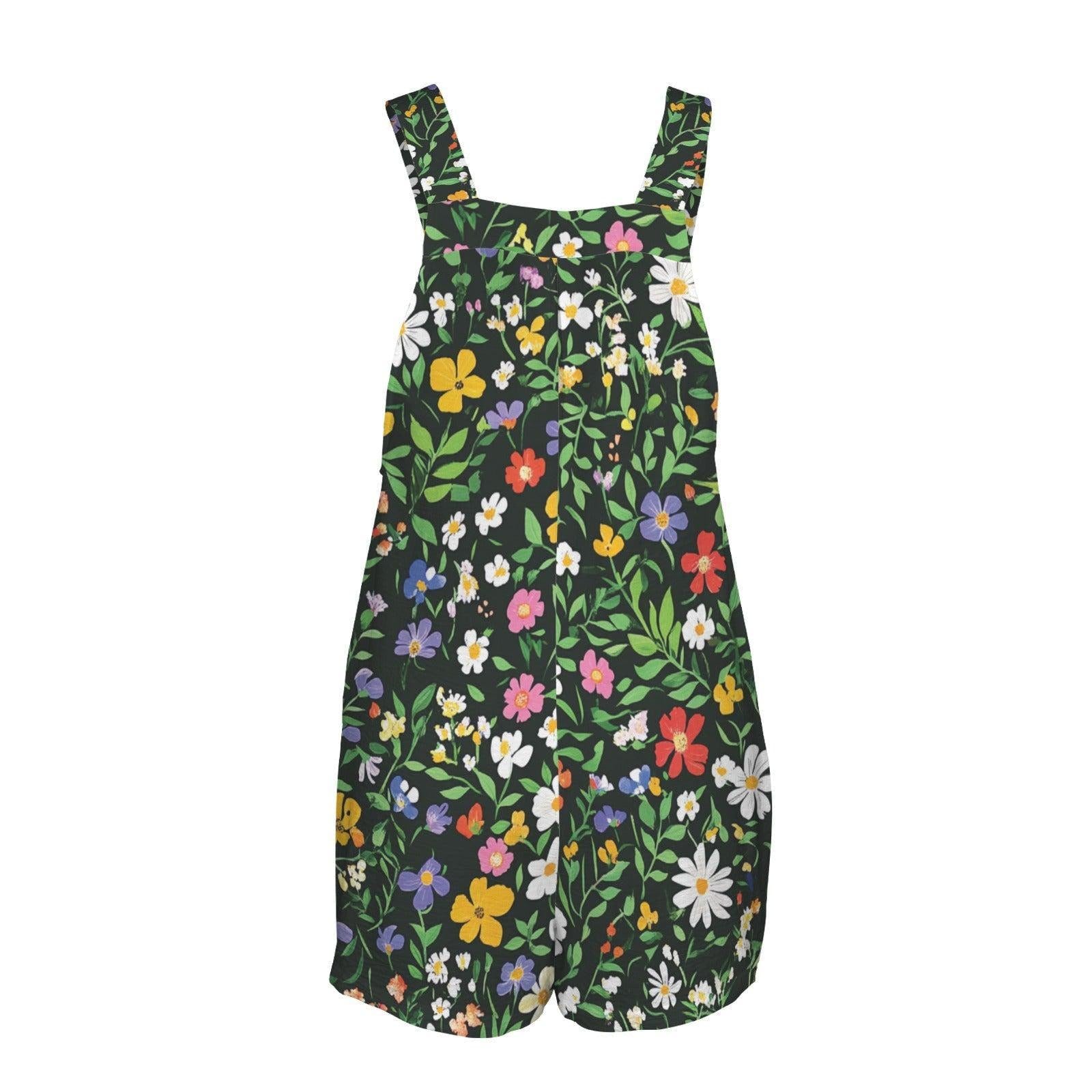 Wildflower Overall Romper, Cottage Garden Floral Shortalls, Button Strap Summer Playsuit
