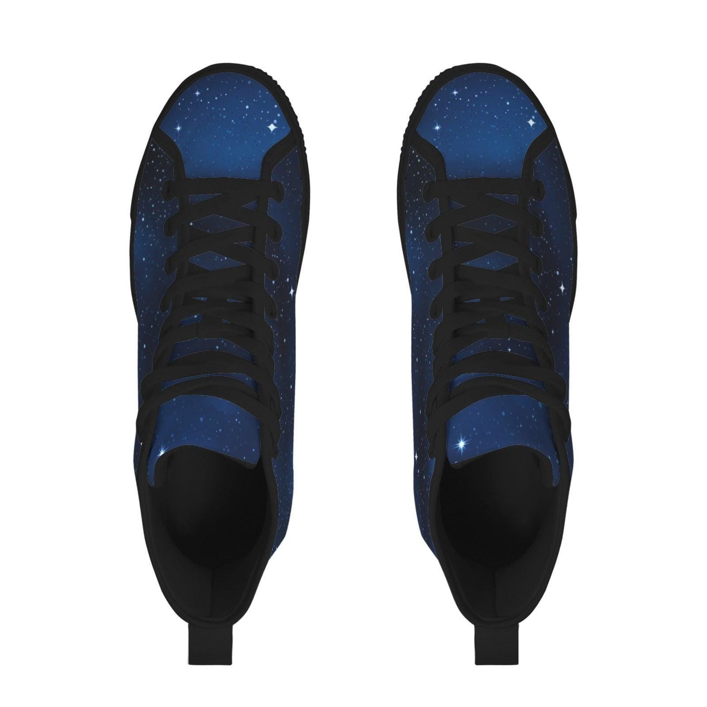 Celestial High Top Sneakers, Blue Galaxy Print Lace Up Shoes, Cosmic Space Canvas Style