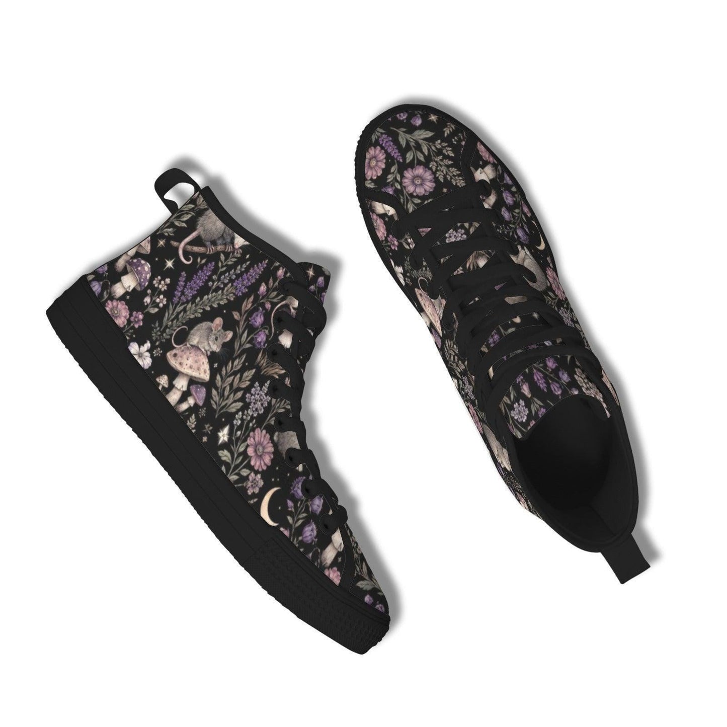 Rabbit Mushroom High Top Canvas Sneakers, Woodland Floral Fairycore Lace Up Shoes