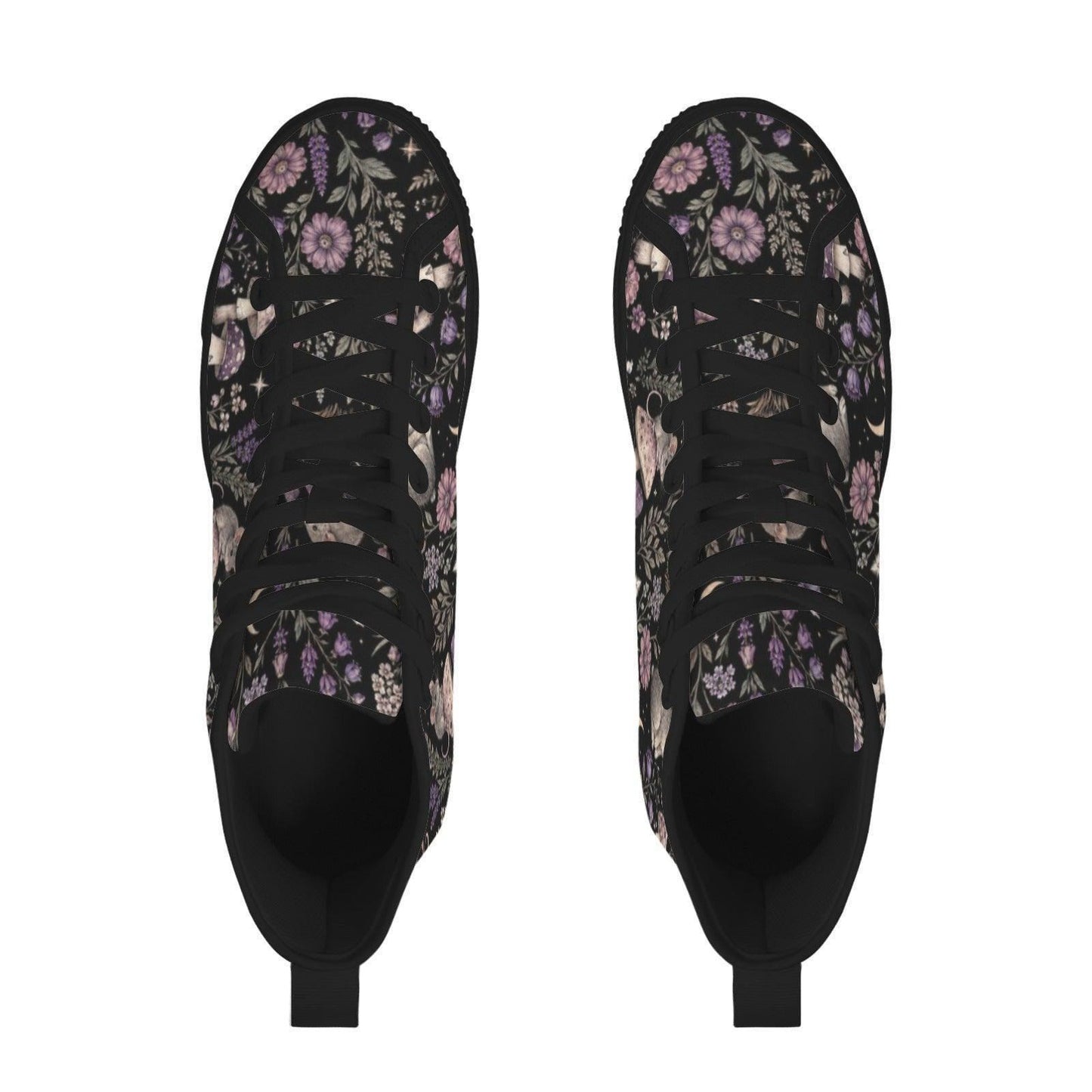 Rabbit Mushroom High Top Canvas Sneakers, Woodland Floral Fairycore Lace Up Shoes