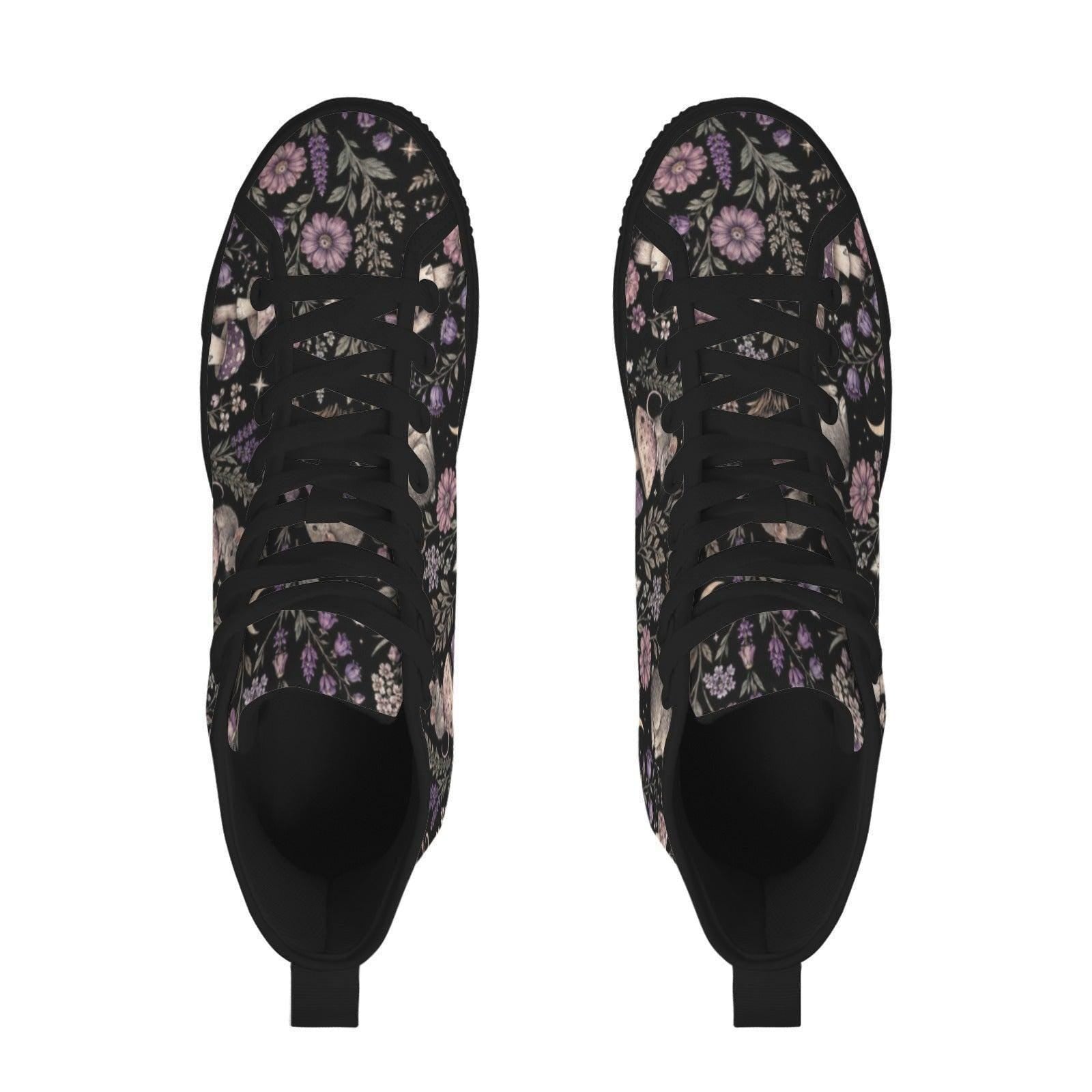 Rabbit Mushroom High Top Canvas Sneakers, Woodland Floral Fairycore Lace Up Shoes