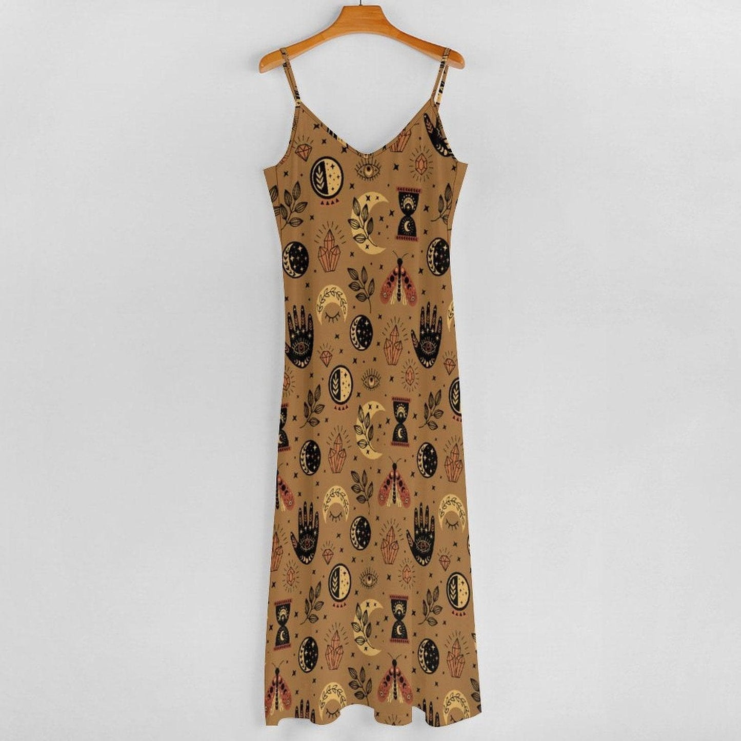 Tarot Print Maxi Dress with Golden Occult Symbols
