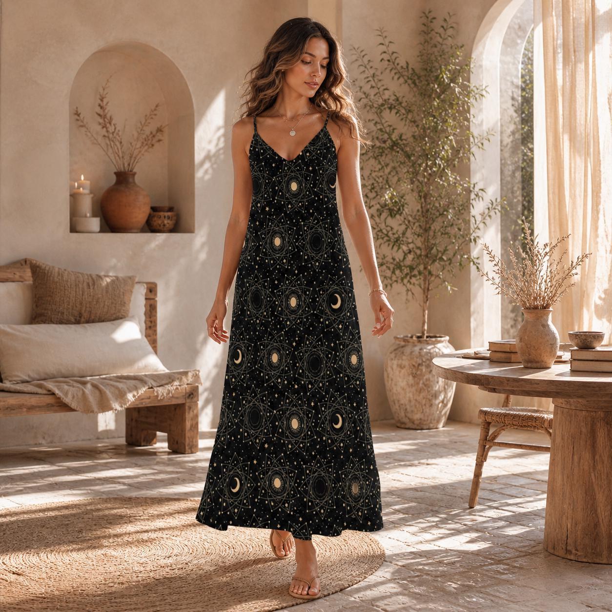 Celestial Stars Maxi Dress Witchy Dark Cottagecore