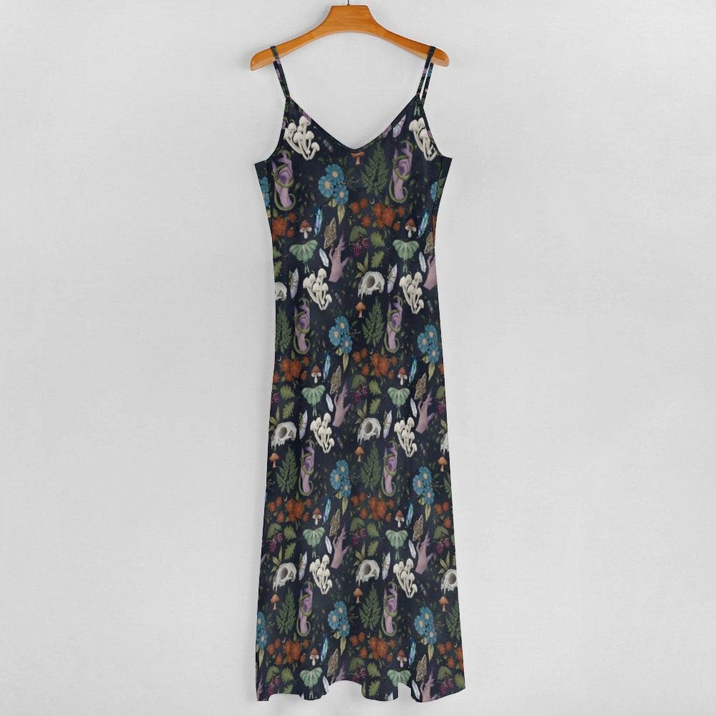 Woodland Maxi Dress, Fairycore Boho Floral Sundress, Dark Cottagecore Ankle-Length Style