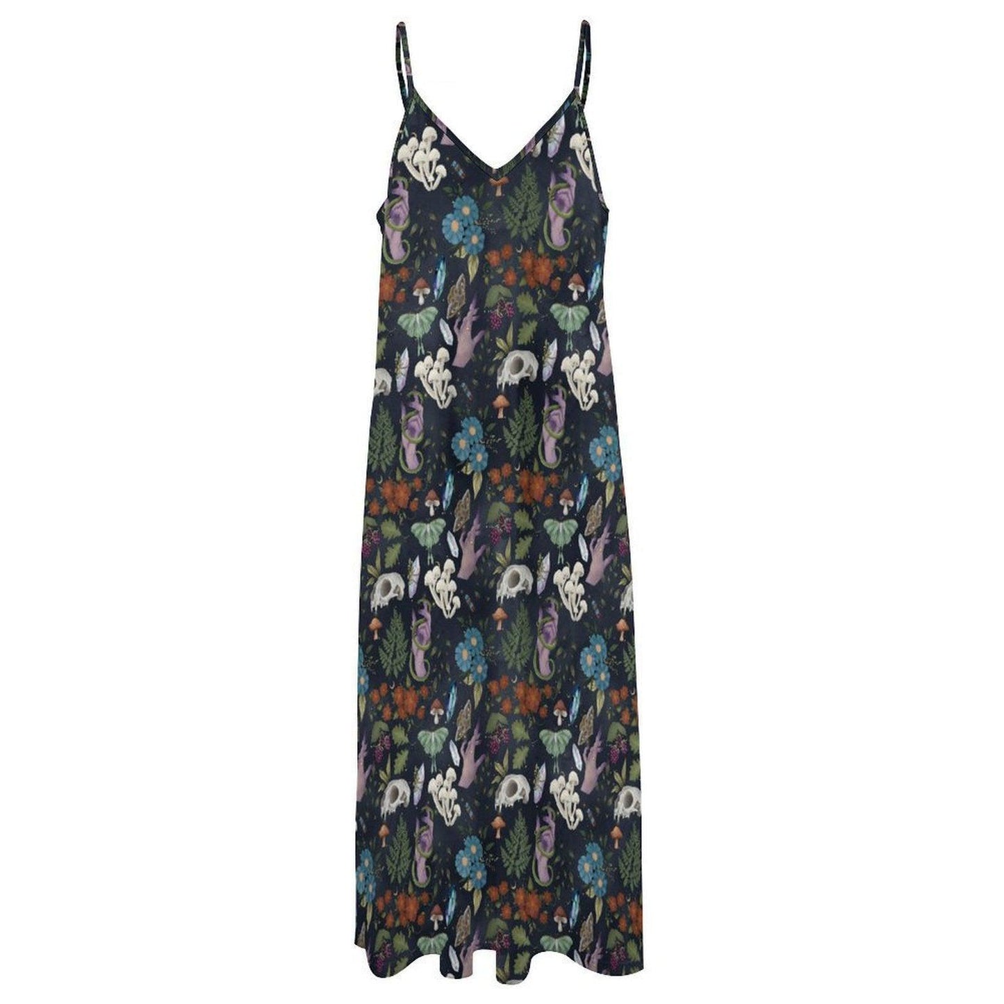 Woodland Maxi Dress, Fairycore Boho Floral Sundress, Dark Cottagecore Ankle-Length Style