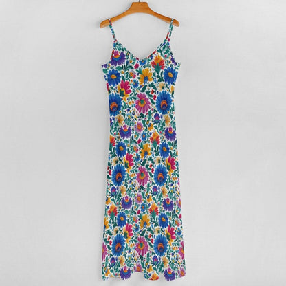 Boho Floral Maxi Dress Colorful Wildflower Sundress for Vacation