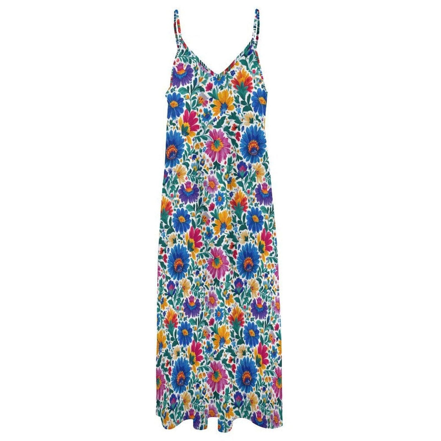 Boho Floral Maxi Dress Colorful Wildflower Sundress for Vacation