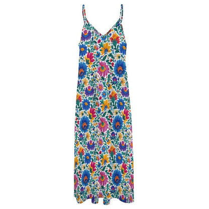 Boho Floral Maxi Dress Colorful Wildflower Sundress for Vacation