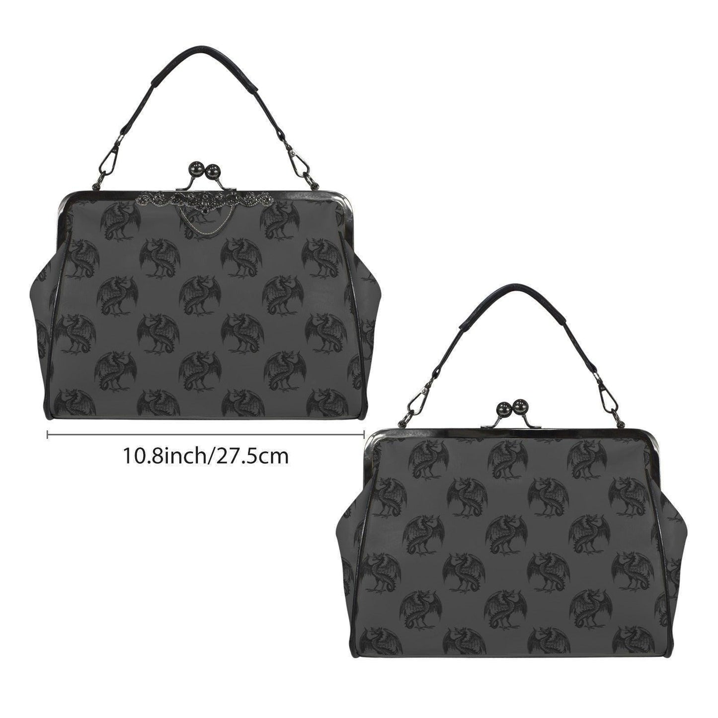 Dragon Kiss Lock Purse, Fantasy Gothic Handbag, Gray Mythical Creature Bag