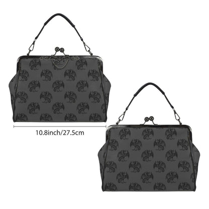 Dragon Kiss Lock Purse, Fantasy Gothic Handbag, Gray Mythical Creature Bag
