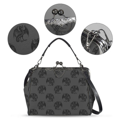 Dragon Kiss Lock Purse, Fantasy Gothic Handbag, Gray Mythical Creature Bag