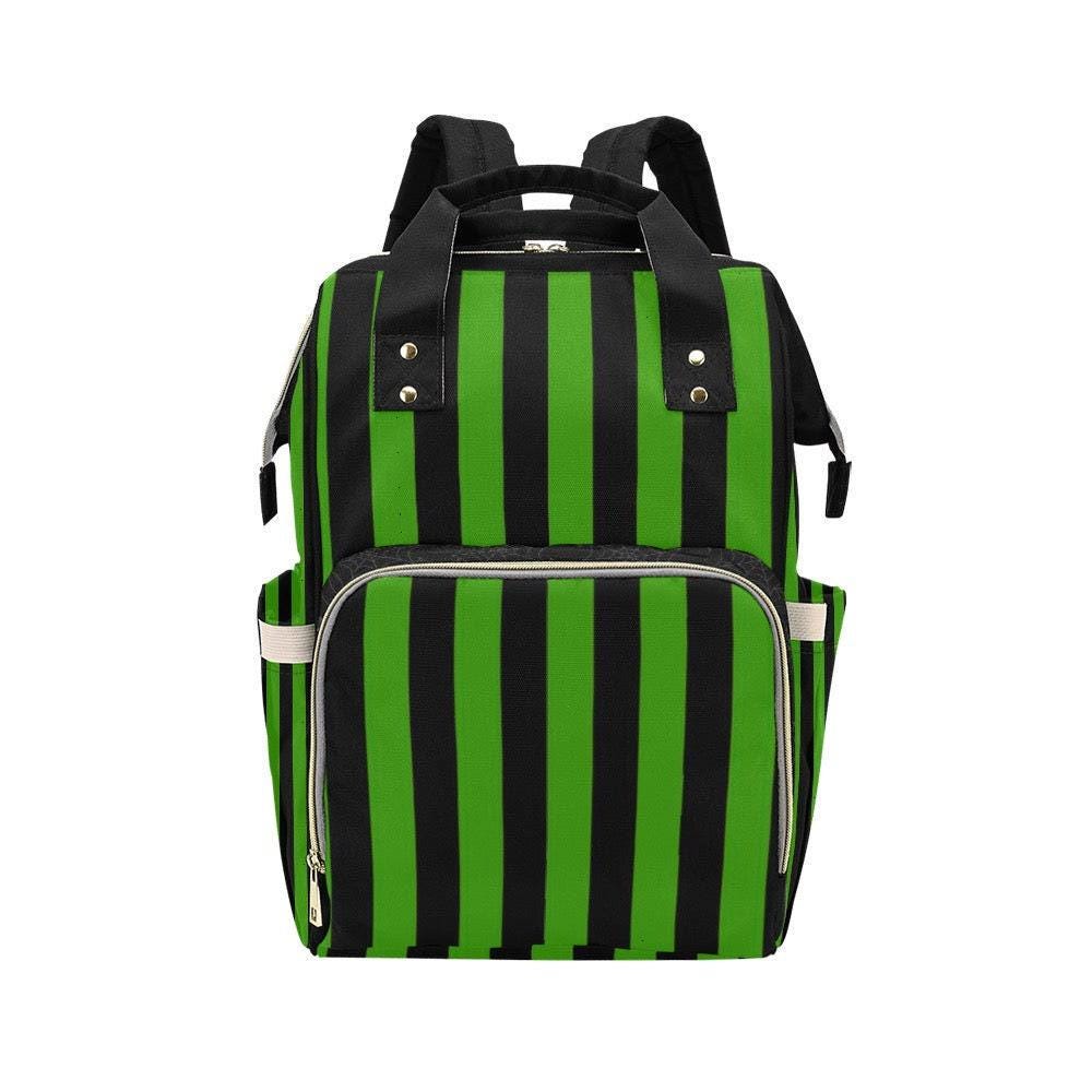 Striped Diaper Bag Backpack, Green Black Baby Travel Bag, Mom Stroller Organizer