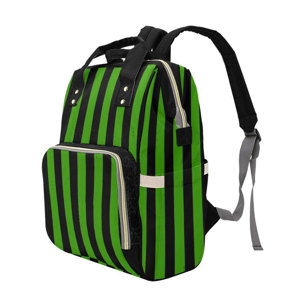 Striped Diaper Bag Backpack, Green Black Baby Travel Bag, Mom Stroller Organizer