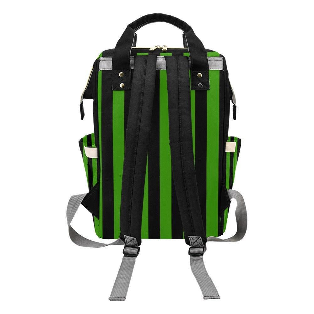 Striped Diaper Bag Backpack, Green Black Baby Travel Bag, Mom Stroller Organizer