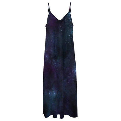 Starfield Maxi Dress, Navy Galaxy Slip, Cosmic Vacation Sundress