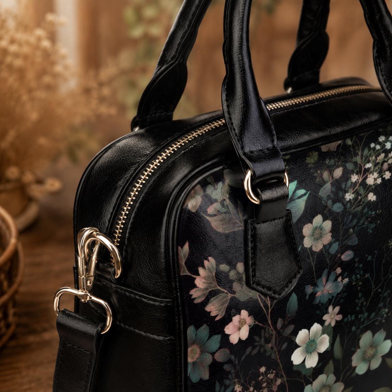 Botanical floral satchel, witchy crossbody bag, celestial garden tote