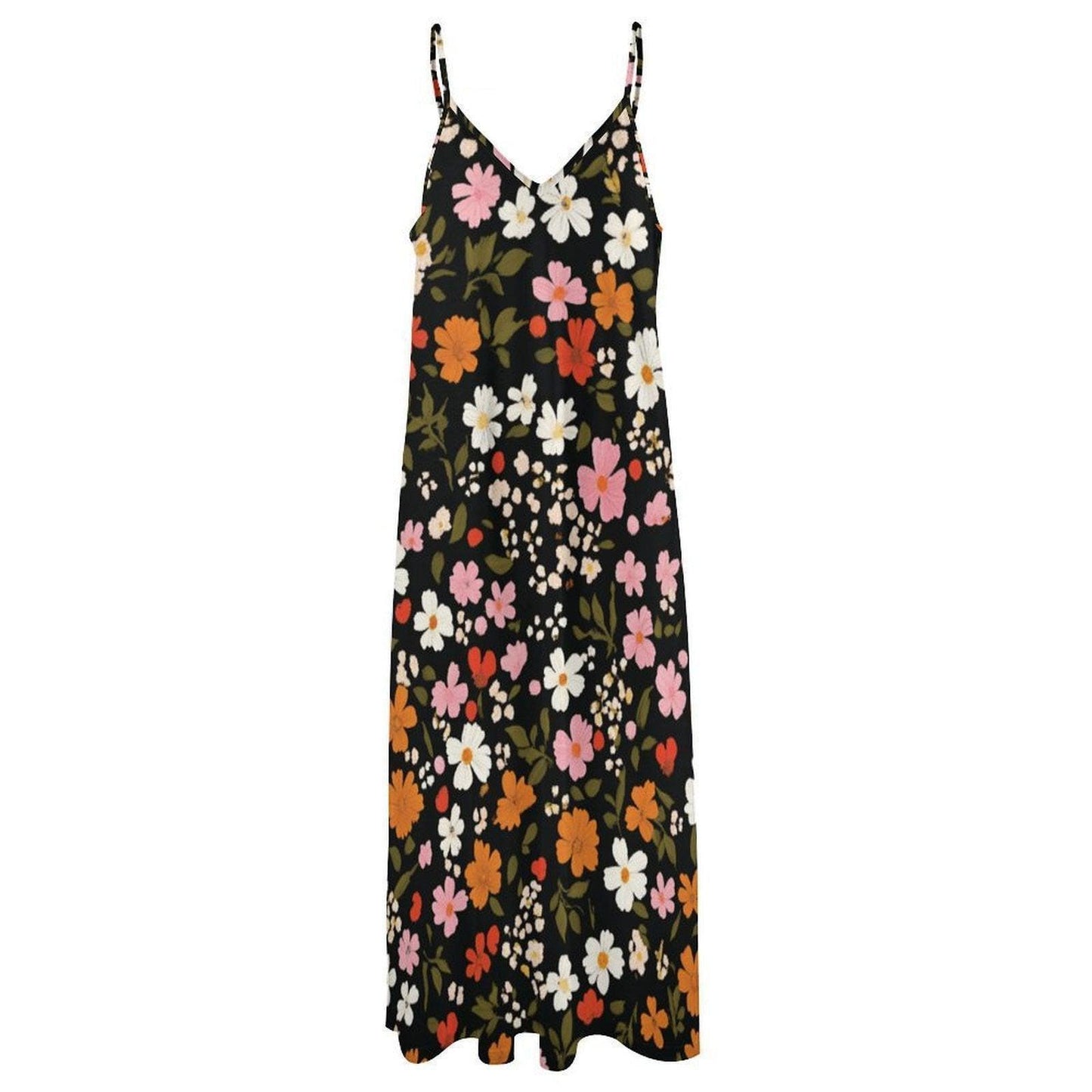 Black Floral Maxi Dress, Boho Sundress for Women, Cottagecore Summer Vacation Outfit