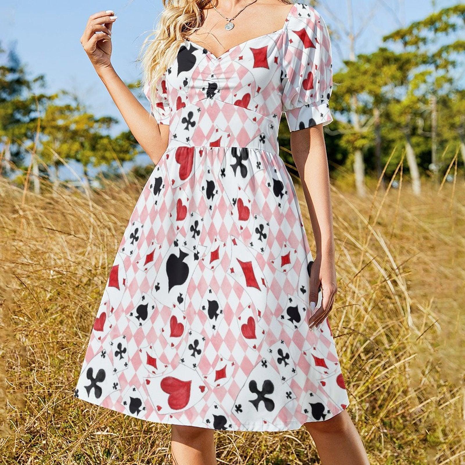 Pink Wonderland Midi Dress, Card Suit Sweetheart Dress, Queen Hearts Tea Party Dress