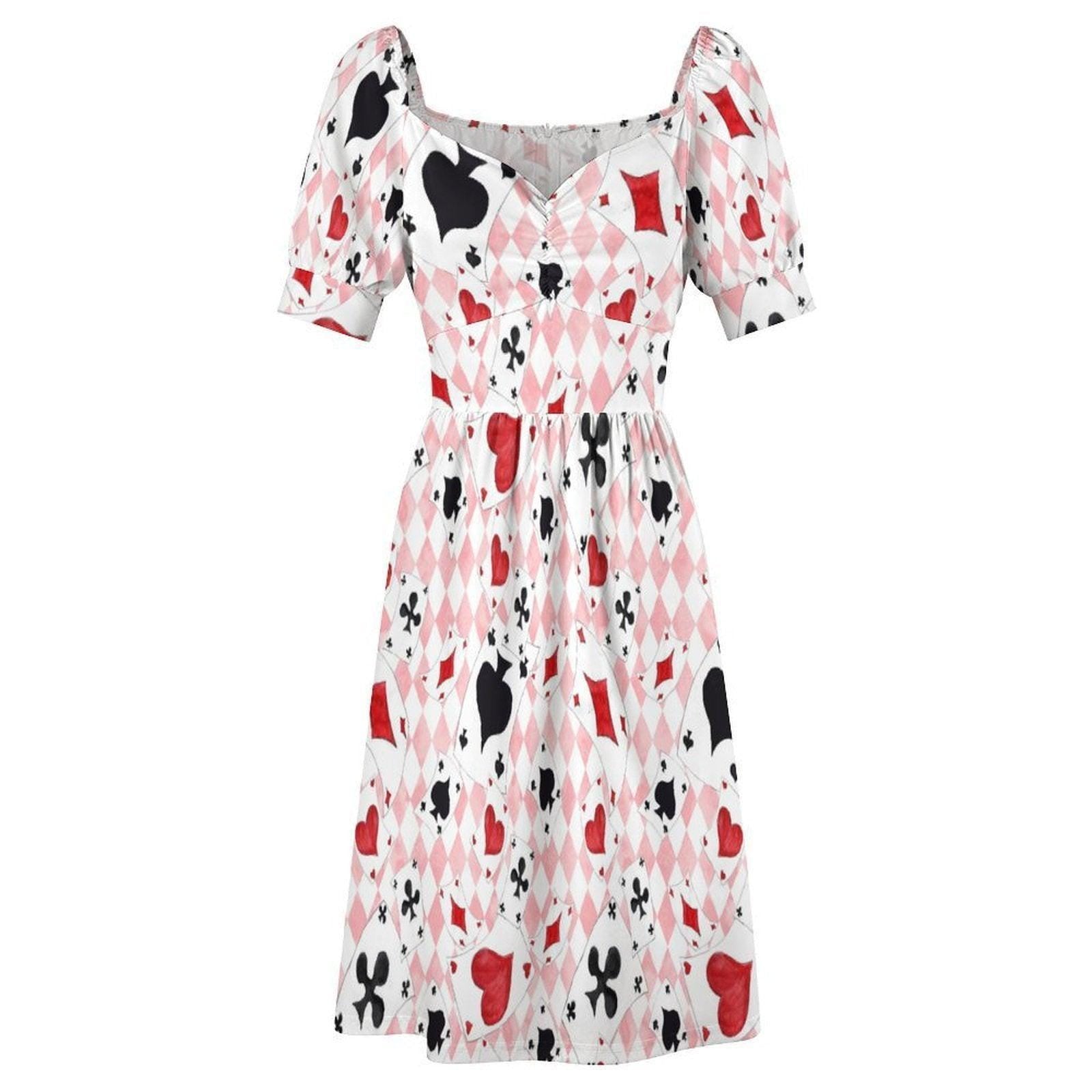 Pink Wonderland Midi Dress, Card Suit Sweetheart Dress, Queen Hearts Tea Party Dress