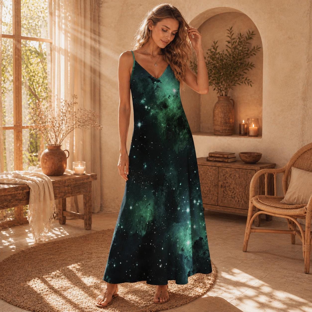 Galaxy Maxi Dress, Celestial Sundress, Starry Slip Dress