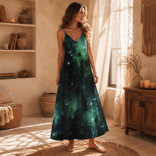Galaxy Maxi Dress, Celestial Sundress, Starry Slip Dress